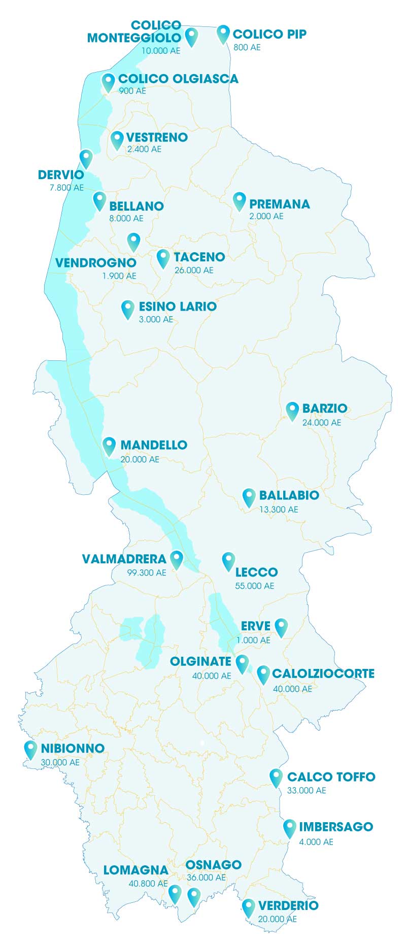 Mappa dei depuratori gestiti da LarioReti Holding